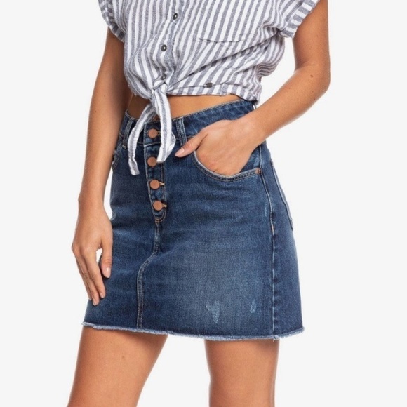 NWT Roxy Surfing Girl Power High Waist Distressed Denim Mini Skirt - Picture 3 of 8